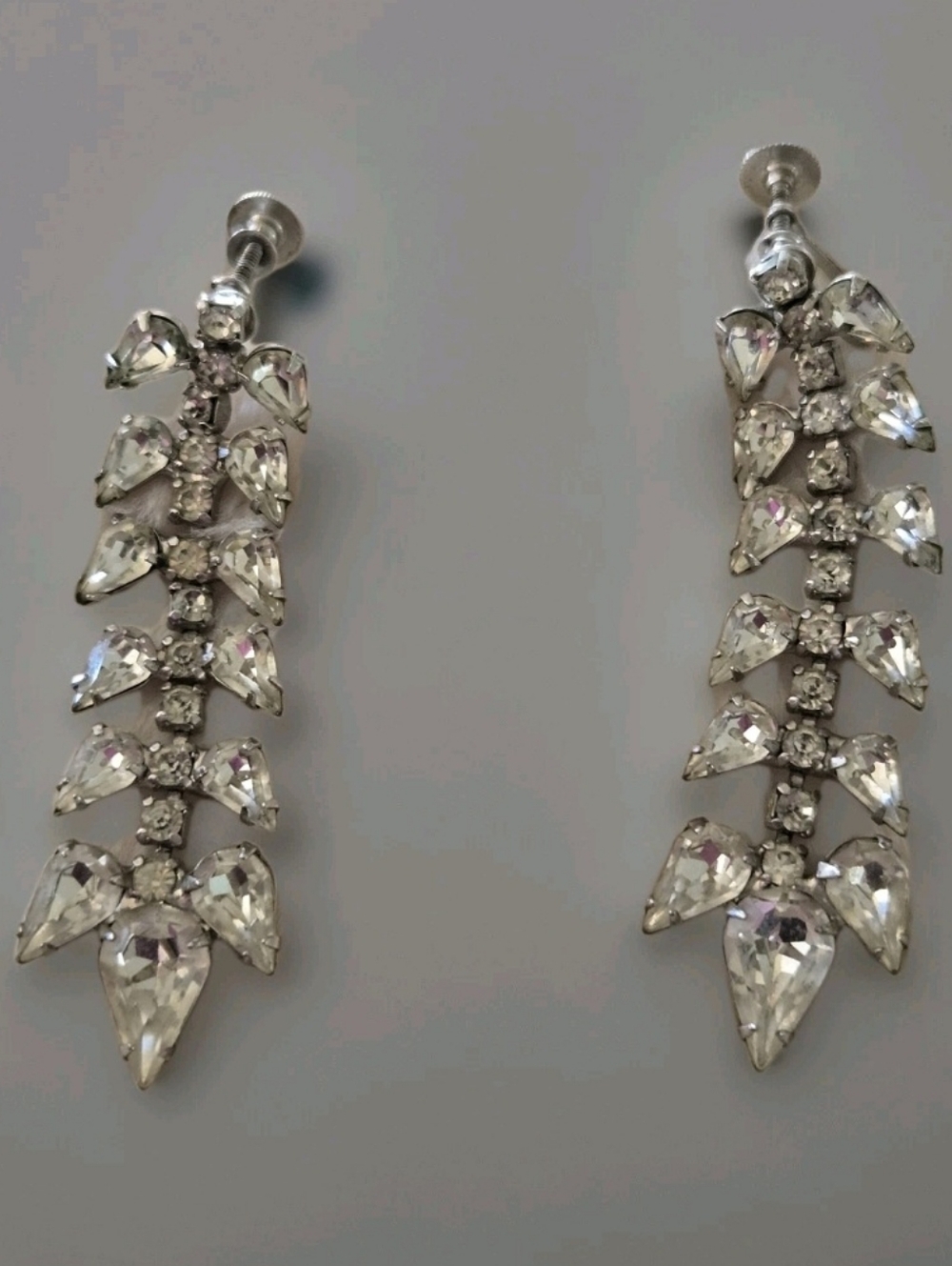 Vtg 1950s/60s Teardrop Dangle Earrings, Rhinestone, Party, Formal